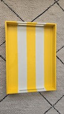 Addison Ross London Yellow Striped Large Lacquered Ottoman Tray with Handles NEW