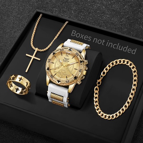 4pcs mens quartz watch arabic - mens,