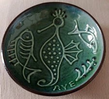 Small Vintage Rye Pottery Green Trinket Dish VGC 2.5cm Tall 11cm Diameter ,Fish