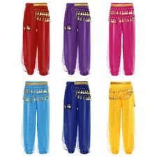Kids Girls Harem Dance Pants Arabic Belly Dance Costume Trousers with Hip Scarf