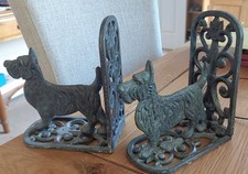 Vintage Cast Iron Dog Book Ends Black Tone
