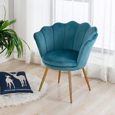 BLUE Fabric Scallop Shell Chair Wing Back Armchair Occasional Sofa BLACK Legs