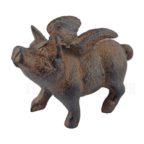 Cast iron flying pig - cast, figurine