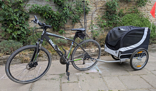 Black grey dog - grey, bicycle