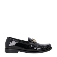SAINT LAURENT Womens Loafers Black Patent Leather Tassel Flats UK 6 RRP 785