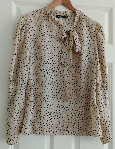 Beige polka dot blouse pussy - blouse,