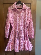 Zara Women's Pink & White shirt Dress Size XL 14-16 Long Sleeve Knee Length