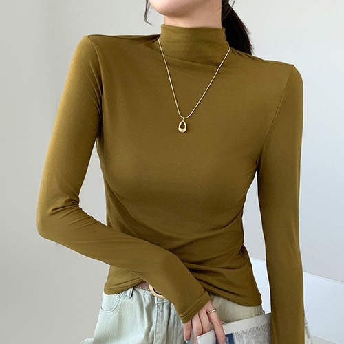 Solid color high neck long - color,