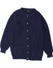 VINTAGE Womens Oversized Cardigan Sweater UK 10 Small Navy Blue Acrylic CY15