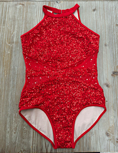 Red sequin halterneck leotard - sequin,
