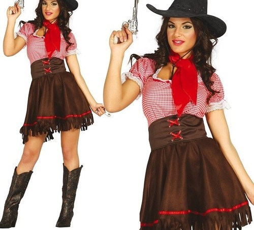Ladies brown cowgirl dress - brown,