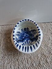 Delft Blue and White Trinket Dish Hand Painted Floral Dutch Boy Cap Signed