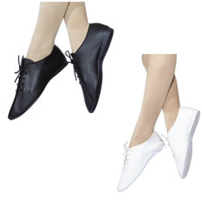 Girls Dance Shoes Jazz Leather Black White Lace Womens Adults Roch Valley AJSR