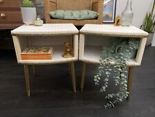 Rare find. Pair of Kraft bedside tables. Lloyd loom style. Makers badge