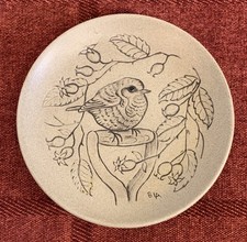 Vintage Poole Pottery Stoneware Robin Plate, Barbara Linley Adams, 13cm