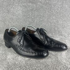 Barker Of Earls Barton Black Leather Derby Shoes Woven Stitch Size UK 8.5G