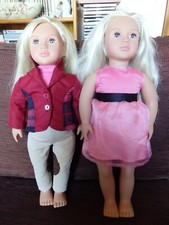 2 OUR GENERATION DOLLS LILLY ANNA TWINS RIDING OUTFIT & PINK PARTY DRESS 18.5"