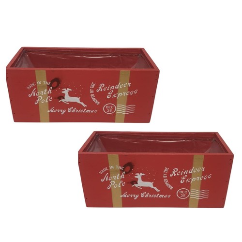 Red green wooden planter - red,