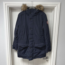 NAPAPIJRI Parka Jacket Men's Medium Blue Navy Padded Fur Trim Hood Outdoor Coat