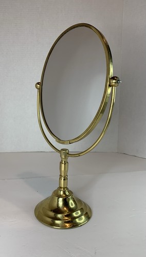 Vtg oval brass vanity - brass, mirror