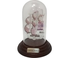 Spanish Galleon Glass Ship in Dome Ornament with Wooden Base