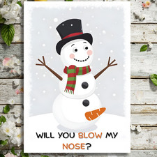 Naughty SNOWMAN Christmas Card Sexy Rude Adult Humour Girlfriend Wife BJ XMAS A5