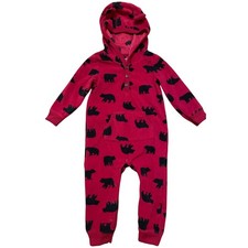 Carters Fleece Hooded Pajamas Sleepsuit 18 Months Red Black Bear Cozy
