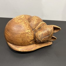 Sleeping Wooden Siamese Cat Figurine Ornament Paper Weight