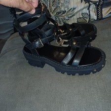 NEW ASOS DESIGN FORREST BLACK LEATHER CHUNKY GLADIATOR SANDALS SIZE 4/37 STUDDED