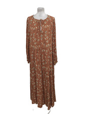 B.Young Women's Dress Size 8 Brown Mix Floral Tie Neck Keyhole Lined Used F1