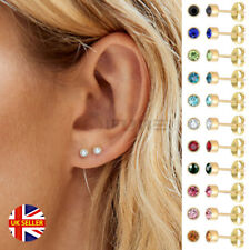 4MM Small Round Birthstones Gold Plated Bezel Ear Stud Piercing Studs Earrings