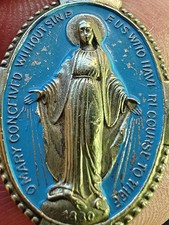 Virgin Mary enamel Christian Icon medal pendant Holy Mary vintage Catholic