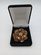 Jon Richard Floral Brooch with Amber and Champagne Stones Costume Jewelry