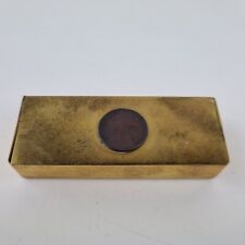 Antique Brass Postage Stamp Box Mounted With Victorian Copper Farthing