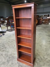 Antique repro mahogany slim tall open bookcase shelves