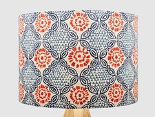 Indian Blue Red Fabric Handmade Drum Lampshade / Lightshade Lamp or Ceiling UK