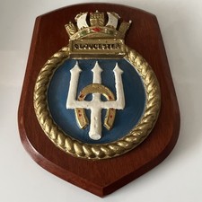 HMS Gloucester Hand Painted Ceramic Mahogany Base Plaque Wall Shield