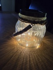 Firefly Solar Powered Vintage Rope Handle Glass Jar Garden Light Table