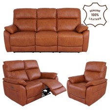 Salisbury Tan Real Leather Power Recliner Sofa 3 and 2 Seater Couch and Armchair