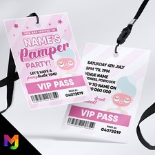 Personalised Pamper Party Style Vip Passes Lanyards Party Invitations Invites