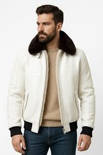 Men White Crocodile Embossed