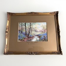 Vintage JOSEPH  HALFORD ROSS 1866-1909 Signed Watercolour "Bluebell Wood" Leics