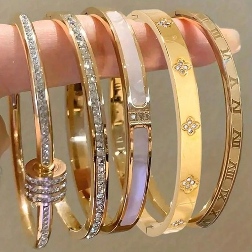 Stackable gold bangle bracelet - gold,