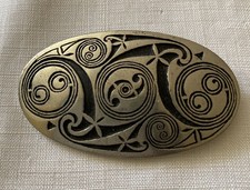 Vintage Retro Signed St Justin Large Oval Pewter Celtic Style Brooch Pin