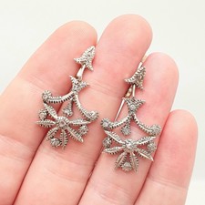 Antique Victorian 9ct Gold Diamond Earrings Solid Silver Old Mine Cut Hook