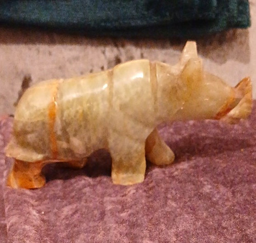 Carved onyx vintage rhinoceros - carved,