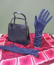 NAVY 1940'S/50s WAR RELATED LEATHER HANDBAG SCARF & GLOVES   E