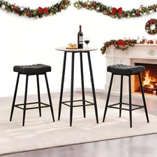 Wooden Bar Table and 2 Velvet Bar Stools Set Metal Legs Kitchen Pub Restaurant