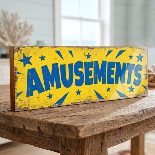 Amusements wooden 40cm sign - amusements,