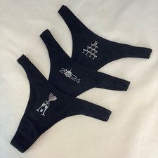 SALE 3 X Victoria's Secret Black Silver Print Thong Panties - Size S - Brand New